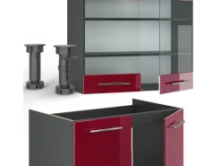 Vicco Fame-Line Küchenzeile Bordeaux Hochglanz/Anthrazit 200 cm ohne Arbeitsplatte ohne E-Geräte