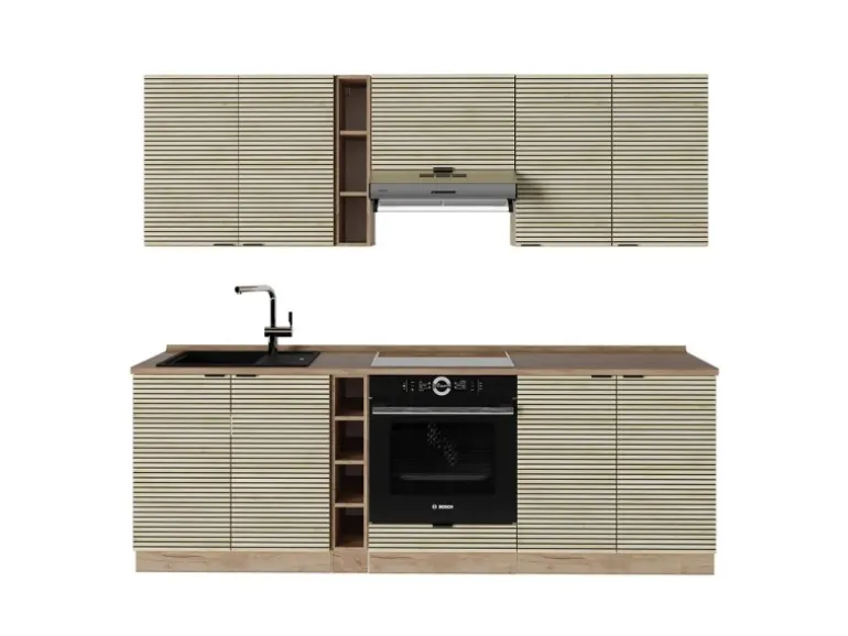 Vicco Fame-Line Küchenzeile Eiche Paneel/Goldkraft Eiche 235 cm AP Eiche ohne E-Geräte