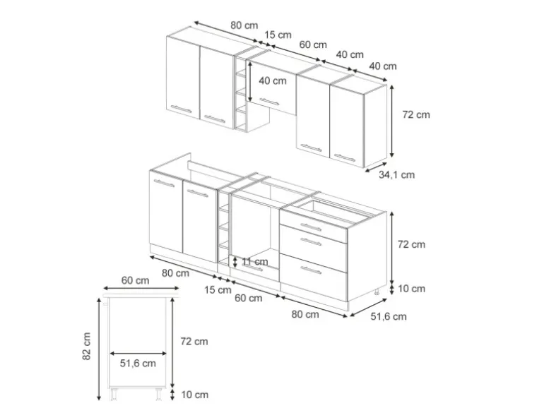 Vicco Fame-Line Küchenzeile Eiche Paneel/Goldkraft Eiche 235 cm AP Eiche ohne E-Geräte