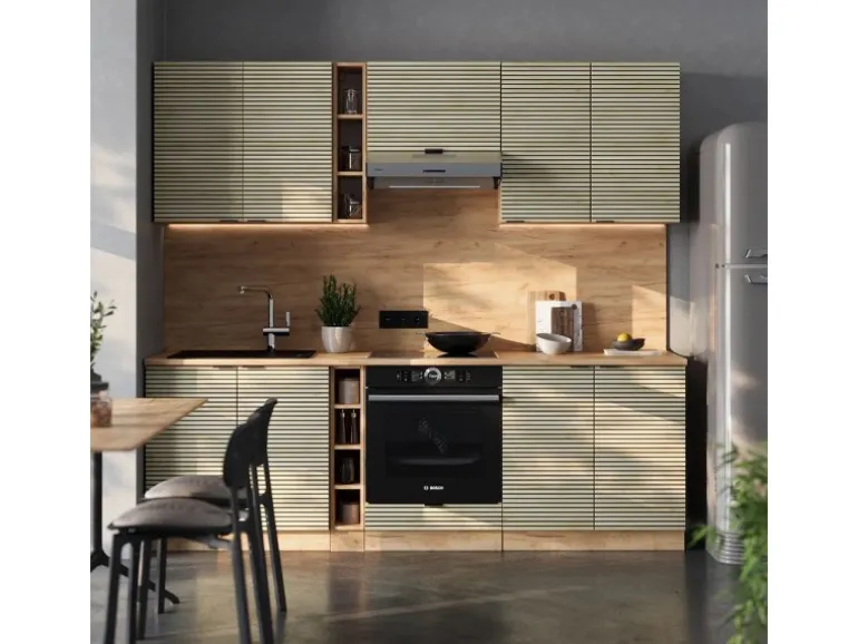 Vicco Fame-Line Küchenzeile Eiche Paneel/Goldkraft Eiche 235 cm AP Eiche ohne E-Geräte