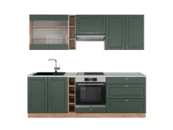 Vicco Fame-Line Küchenzeile Grün-Gold Landhaus/Goldkraft Eiche 235 cm AP Marmor ohne E-Geräte