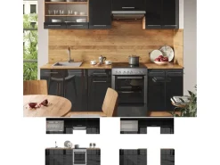 Vicco Fame-Line Küchenzeile Anthrazit Hochglanz/Goldkraft Eiche 240 cm AP Anthrazit ohne E-Geräte