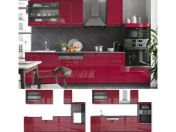 Vicco Fame-Line Küchenzeile Bordeaux Hochglanz/Anthrazit 300 cm mit HochschrankAP Anthrazit ohne E-Geräte