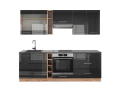 Vicco Fame-Line Küchenzeile Anthrazit Hochglanz/Goldkraft Eiche 235 cm AP Anthrazit ohne E-Geräte