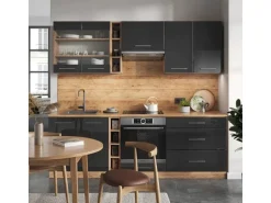 Vicco Fame-Line Küchenzeile Anthrazit Hochglanz/Goldkraft Eiche 235 cm AP Anthrazit ohne E-Geräte