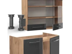 Vicco Fame-Line Küchenzeile Anthrazit Hochglanz/Goldkraft Eiche 235 cm AP Anthrazit ohne E-Geräte