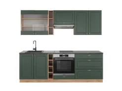 Vicco Fame-Line Küchenzeile Grün-Gold Landhaus/Goldkraft Eiche 235 cm AP Anthrazit ohne E-Geräte