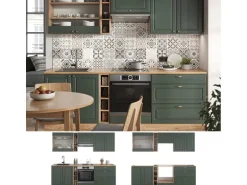 Vicco Fame-Line Küchenzeile Grün-Gold Landhaus/Goldkraft Eiche 235 cm AP Anthrazit ohne E-Geräte