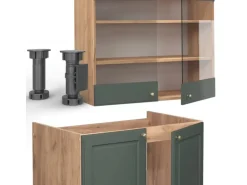 Vicco Fame-Line Küchenzeile Grün-Gold Landhaus/Goldkraft Eiche 235 cm AP Anthrazit ohne E-Geräte