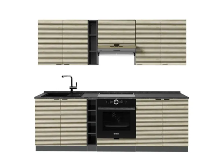 Vicco Fame-Line Küchenzeile Eiche Paneel/Anthrazit 235 cm AP Anthrazit ohne E-Geräte