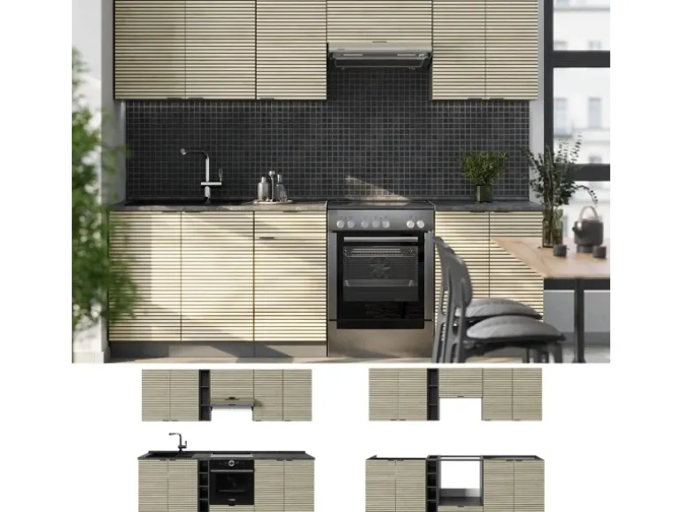 Vicco Fame-Line Küchenzeile Eiche Paneel/Anthrazit 235 cm AP Anthrazit ohne E-Geräte