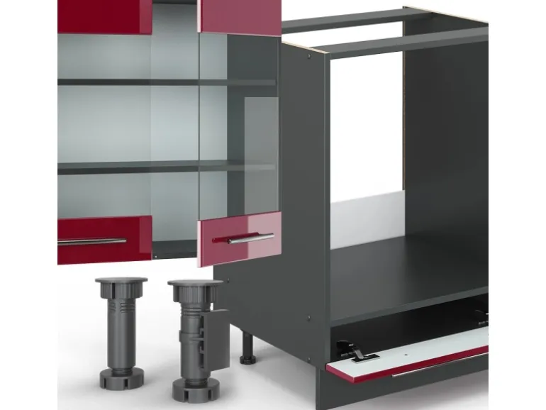 Vicco Fame-Line Küchenzeile Bordeaux Hochglanz/Anthrazit 355 cm AP Marmor ohne E-Geräte