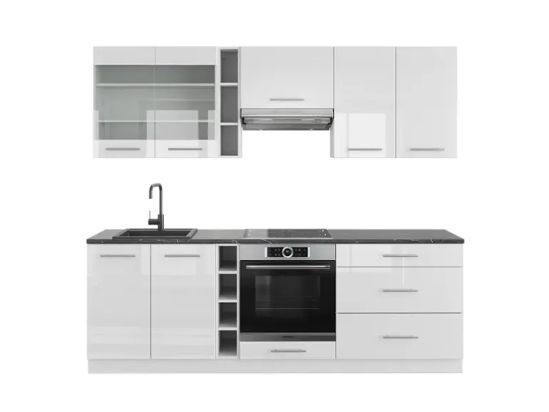 Vicco Fame-Line Küchenzeile Weiß Hochglanz/Weiß 235 cm ohne Arbeitsplatte ohne E-Geräte