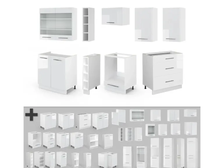 Vicco Fame-Line Küchenzeile Weiß Hochglanz/Weiß 235 cm ohne Arbeitsplatte ohne E-Geräte