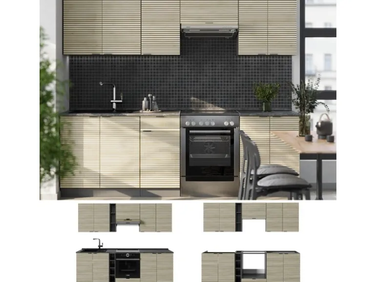 Vicco Fame-Line Küchenzeile Eiche Paneel/Anthrazit 235 cm ohne Arbeitsplatte ohne E-Geräte