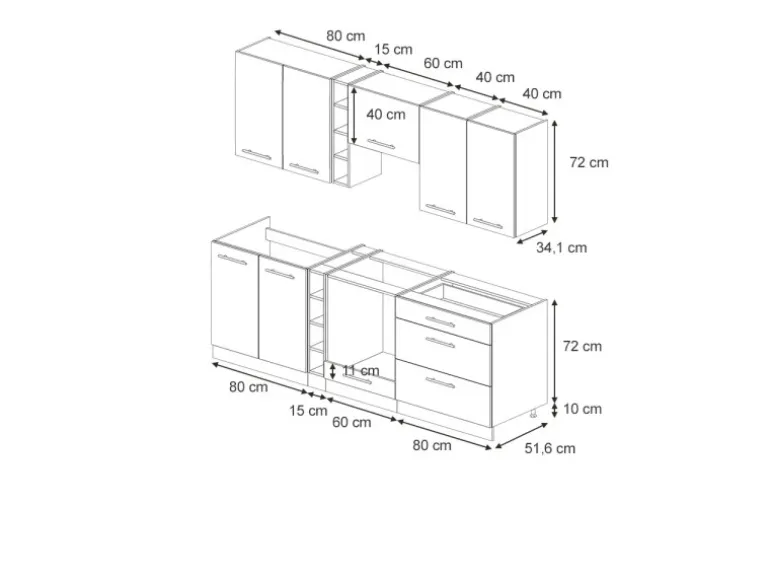 Vicco Fame-Line Küchenzeile Eiche Paneel/Anthrazit 235 cm ohne Arbeitsplatte ohne E-Geräte