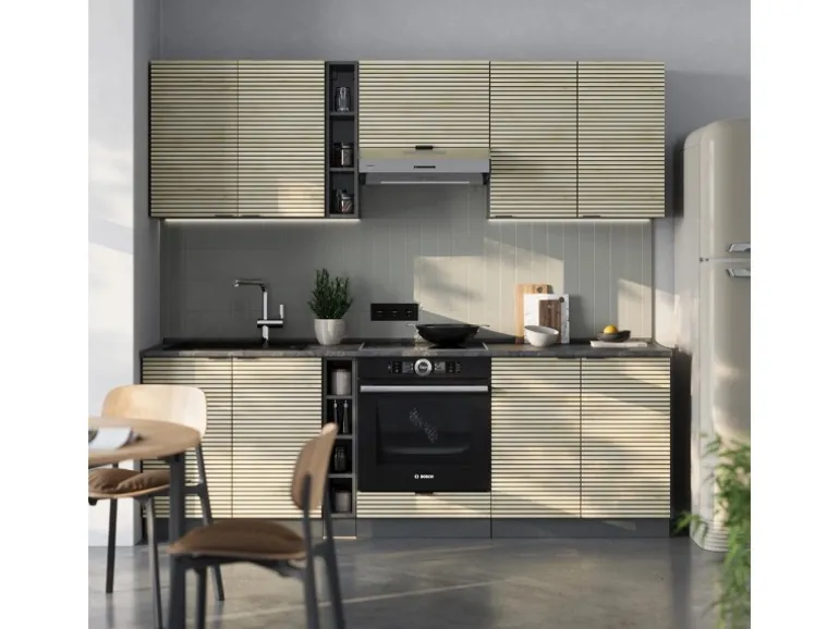 Vicco Fame-Line Küchenzeile Eiche Paneel/Anthrazit 235 cm ohne Arbeitsplatte ohne E-Geräte