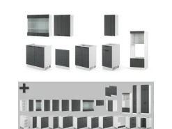 Vicco Fame-Line Küchenzeile Anthrazit Landhaus/Weiß 300 cm mit Hochschrankohne Arbeitsplatte ohne E-Geräte