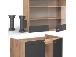 Vicco Fame-Line Küchenzeile Anthrazit Landhaus/Goldkraft Eiche 200 cm AP Anthrazit ohne E-Geräte