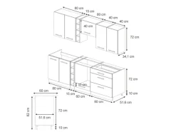 Vicco Fame-Line Küchenzeile Eiche Paneel/Weiß 235 cm AP Marmor ohne E-Geräte