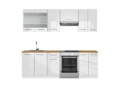 Vicco Fame-Line Küchenzeile Weiß Hochglanz/Weiß 240 cm AP Eiche ohne E-Geräte