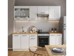 Vicco Fame-Line Küchenzeile Weiß Hochglanz/Weiß 240 cm AP Eiche ohne E-Geräte