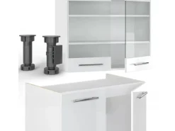 Vicco Fame-Line Küchenzeile Weiß Hochglanz/Weiß 240 cm AP Eiche ohne E-Geräte