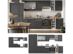 Vicco Fame-Line Küchenzeile Anthrazit-Gold/Weiß 355 cm AP Eiche ohne E-Geräte