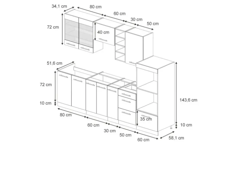 Vicco Fame-Line Küchenzeile Dunkelblau Hochglanz/Anthrazit 280 cm AP Eiche ohne E-Geräte