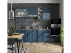 Vicco Fame-Line Küchenzeile Dunkelblau Hochglanz/Anthrazit 280 cm AP Eiche ohne E-Geräte
