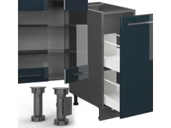 Vicco Fame-Line Küchenzeile Dunkelblau Hochglanz/Anthrazit 280 cm AP Eiche ohne E-Geräte