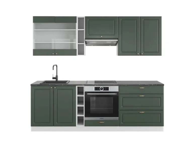 Vicco Fame-Line Küchenzeile Grün-Gold Landhaus/Weiß 235 cm ohne Arbeitsplatte ohne E-Geräte