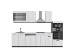 Vicco Fame-Line Küchenzeile Weiß Landhaus/Anthrazit 300 cm mit HochschrankAP Marmor ohne E-Geräte