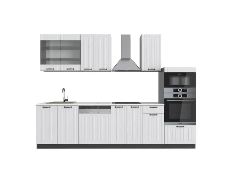 Vicco Fame-Line Küchenzeile Weiß Landhaus/Anthrazit 300 cm mit HochschrankAP Marmor ohne E-Geräte