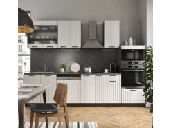 Vicco Fame-Line Küchenzeile Weiß Landhaus/Anthrazit 300 cm mit HochschrankAP Marmor ohne E-Geräte