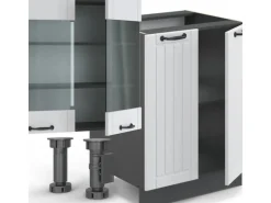 Vicco Fame-Line Küchenzeile Weiß Landhaus/Anthrazit 300 cm mit HochschrankAP Marmor ohne E-Geräte