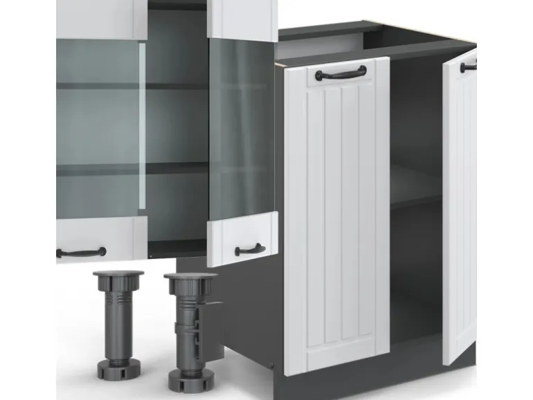 Vicco Fame-Line Küchenzeile Weiß Landhaus/Anthrazit 300 cm mit HochschrankAP Marmor ohne E-Geräte