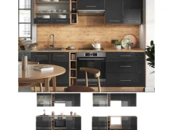 Vicco Fame-Line Küchenzeile Anthrazit Hochglanz/Goldkraft Eiche 235 cm ohne Arbeitsplatte ohne E-Geräte