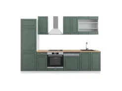 Vicco Fame-Line Küchenzeile Grün-Gold Landhaus/Weiß 300 cm AP Eiche ohne E-Geräte