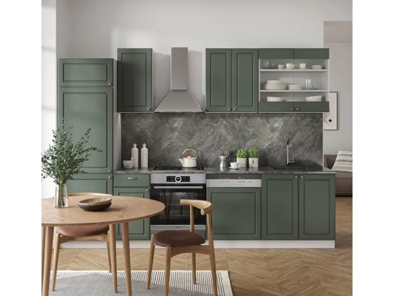 Vicco Fame-Line Küchenzeile Grün-Gold Landhaus/Weiß 300 cm AP Eiche ohne E-Geräte