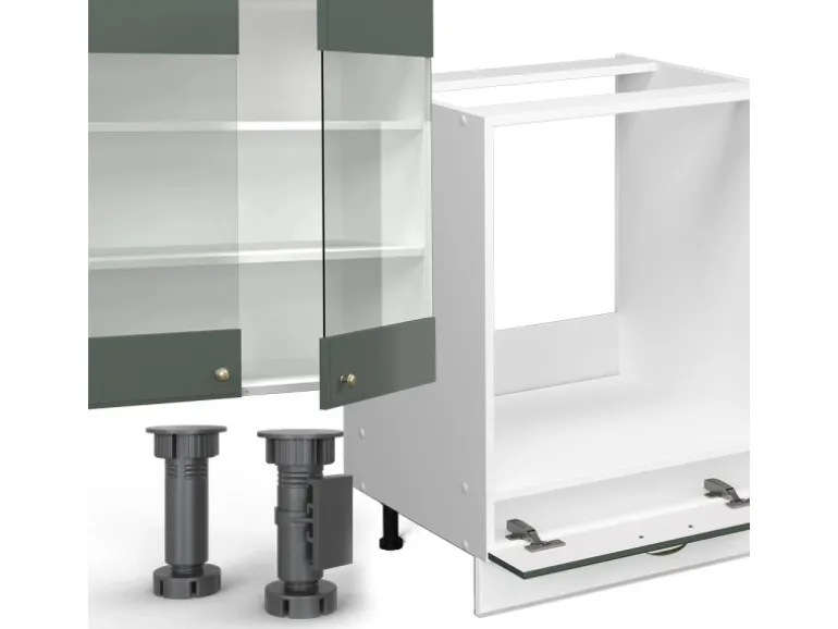 Vicco Fame-Line Küchenzeile Grün-Gold Landhaus/Weiß 300 cm AP Eiche ohne E-Geräte