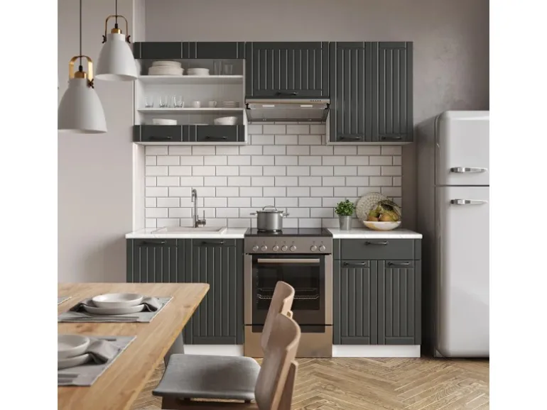 Vicco Fame-Line Küchenzeile Anthrazit Landhaus/Weiß 200 cm ohne Arbeitsplatte ohne E-Geräte