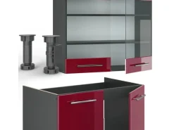 Vicco Fame-Line Küchenzeile Bordeaux Hochglanz/Anthrazit 235 cm AP Marmor ohne E-Geräte