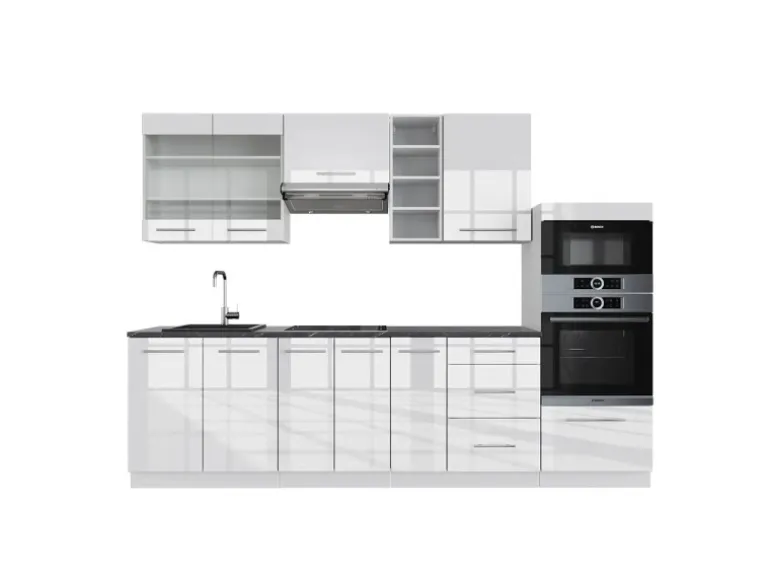 Vicco Fame-Line Küchenzeile Weiß Hochglanz/Weiß 280 cm AP Anthrazit ohne E-Geräte