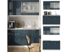 Vicco Fame-Line Singleküche Dunkelblau Hochglanz/Weiß 140 cm ohne Arbeitsplatte ohne E-Geräte