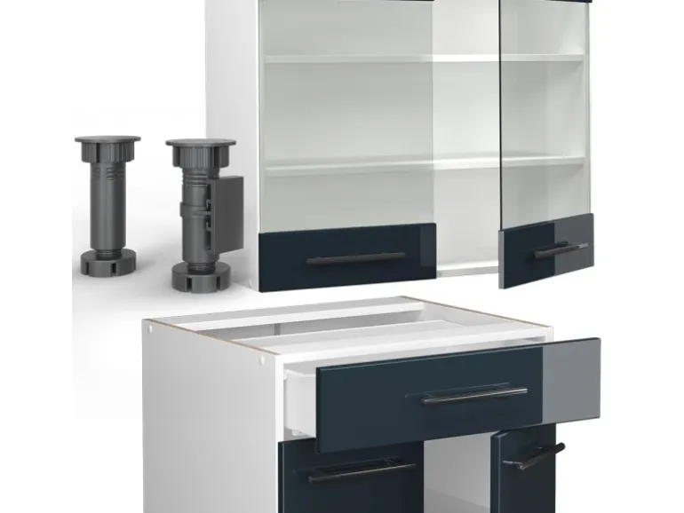 Vicco Fame-Line Singleküche Dunkelblau Hochglanz/Weiß 140 cm ohne Arbeitsplatte ohne E-Geräte