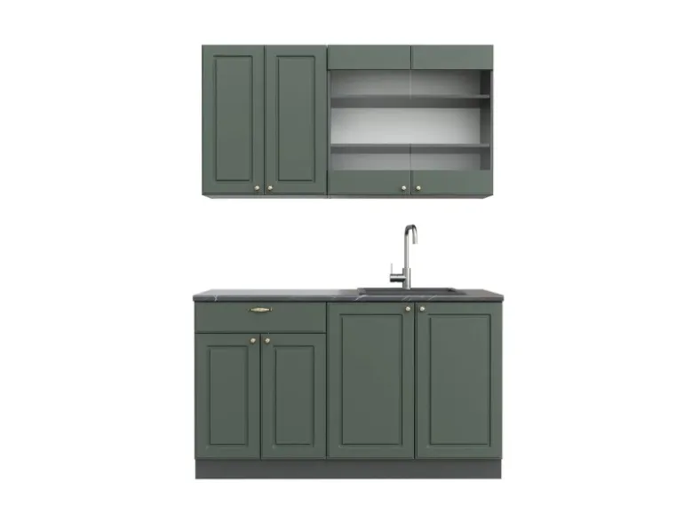 Vicco Fame-Line Singleküche Grün-Gold Landhaus/Anthrazit 140 cm AP Anthrazit ohne E-Geräte