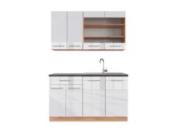 Vicco Fame-Line Singleküche Weiß Hochglanz/Goldkraft Eiche 140 cm AP Anthrazit ohne E-Geräte