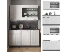 Vicco Fame-Line Singleküche Weiß Landhaus/Anthrazit 140 cm AP Eiche ohne E-Geräte
