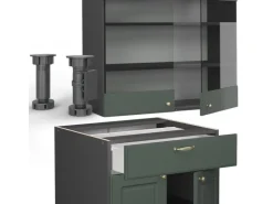Vicco Fame-Line Singleküche Grün-Gold Landhaus/Anthrazit 140 cm ohne Arbeitsplatte ohne E-Geräte